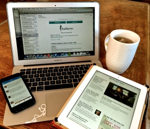 Twitter, The New York Times, and the Skimm as seen on different media device that constant of my morning news routine. 